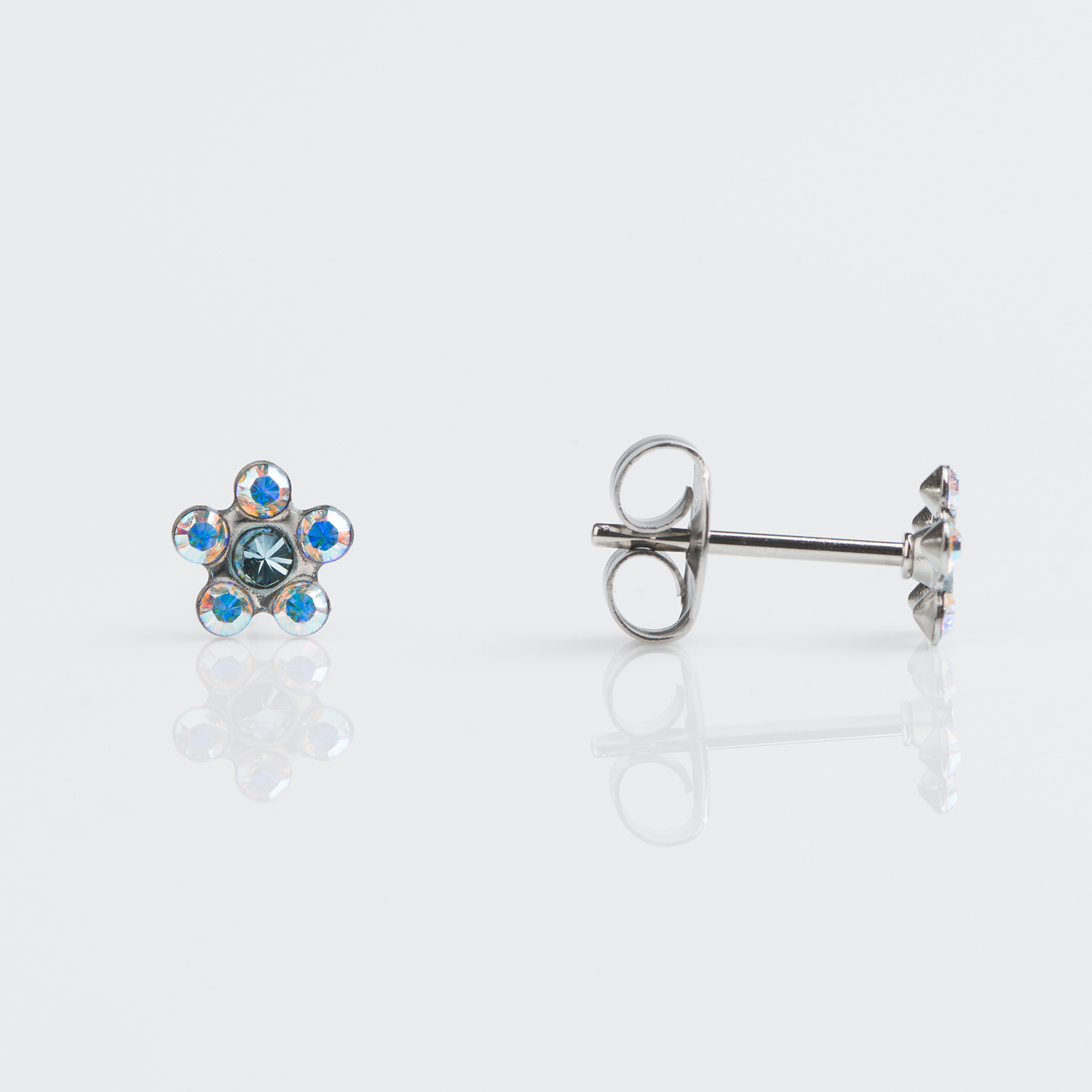 Studex Tiny Tips Stainless Daisy AB Crystal March Aquamarine Stud Earrings