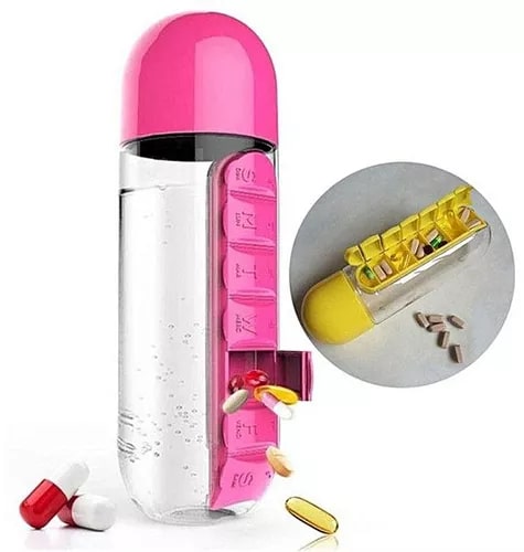 Pill & Vitamin Organizer Water Bottle - Purple