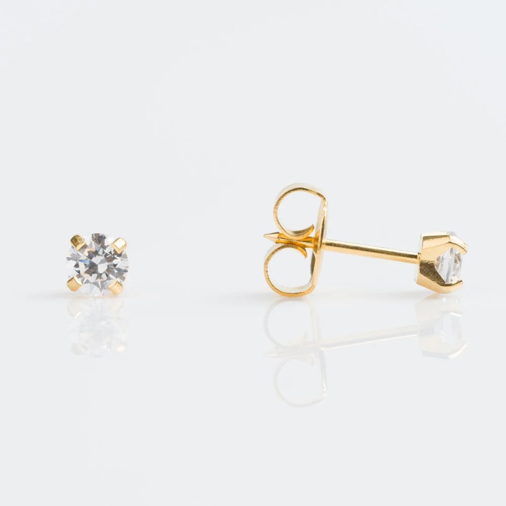 Studex Tiny Tips Gold Plated Tiff. 4mm Cubic Zirconia Earrings