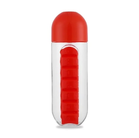 Pill & Vitamin Organizer Water Bottle - Red