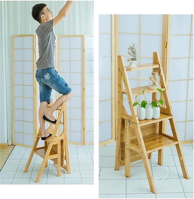 Indoor climbing chair, 4 steps, wooden seat that turns into a ladder