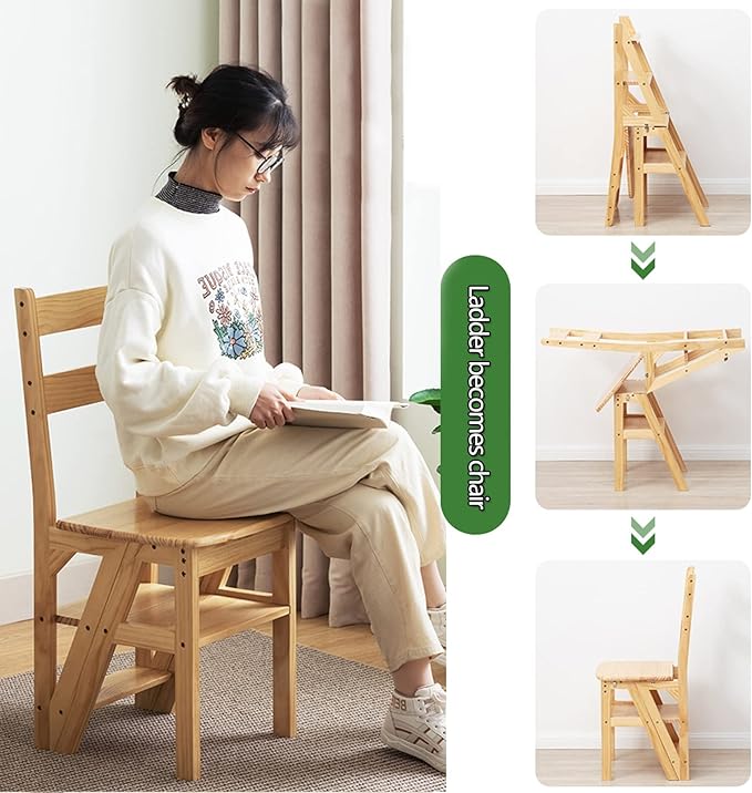Indoor climbing chair, 4 steps, wooden seat that turns into a ladder