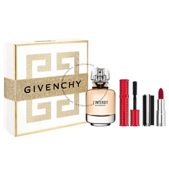 Givenchy L'Interdit EDP 50Ml + Mini Le Rouge Intense Silk Lipstick + Mini Volume Disurbia Mascara Gift Set For Women