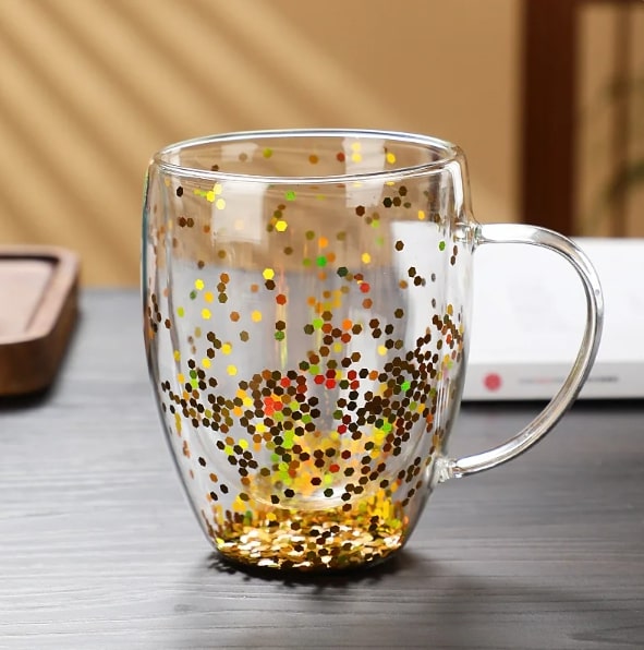 Double Wall Glass Mug with Star Glitter - 350ml