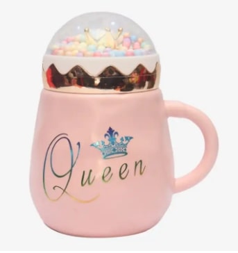 Pink Queen Mug With Crown Cap With Glass Cover 250Ml