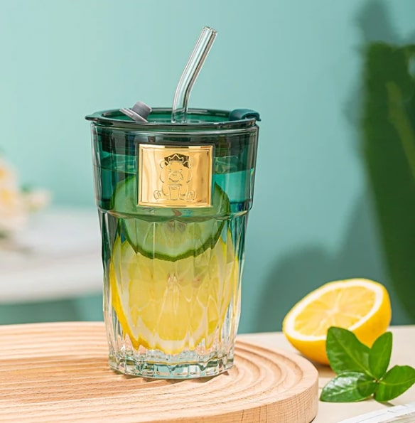 Portable Glass Bear Cup with Straw - Green