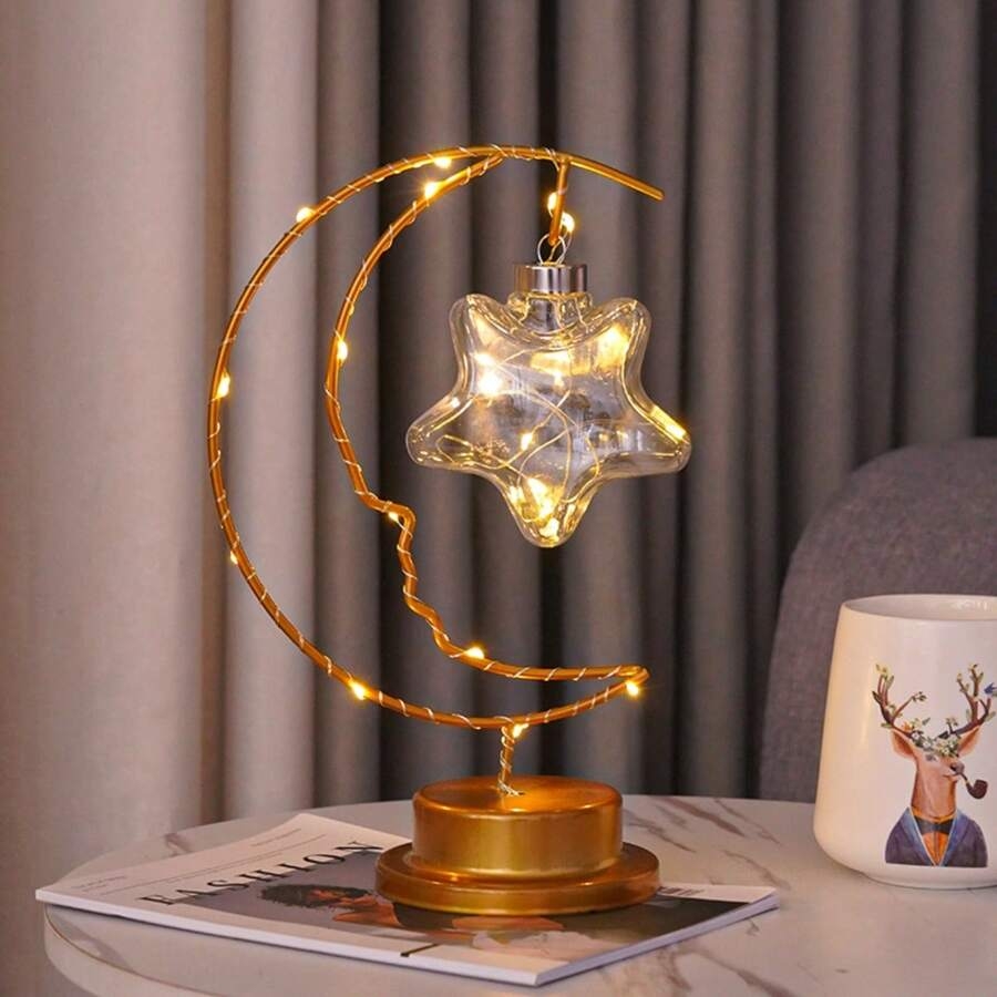 LED Moon  Winding Iron Frame Decorative Table Lamp for Ramadan