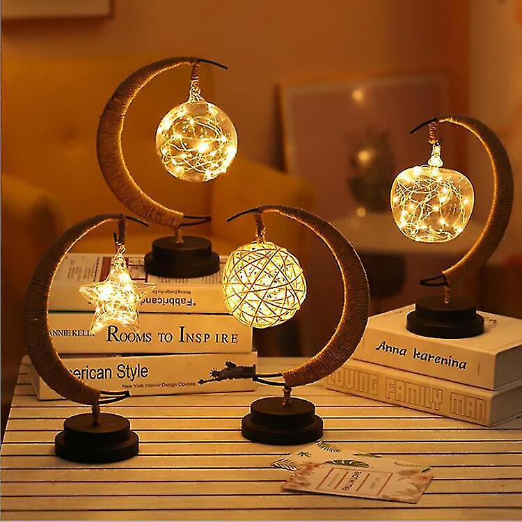 LED Moon  Winding Iron Frame Decorative Table Lamp for Ramadan