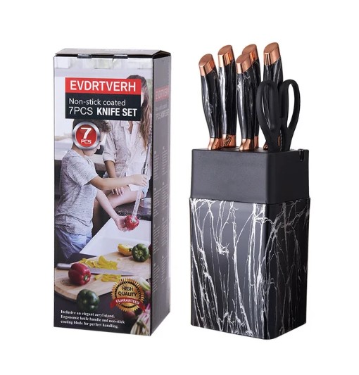 Stainless Steel Kitchen Knife Set with Marble Handle - 7 Piece