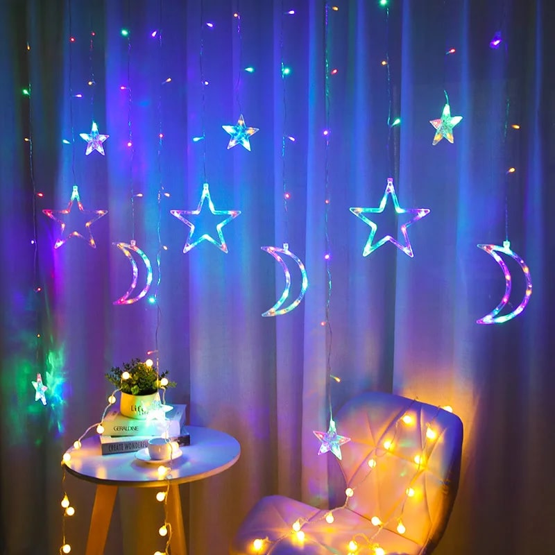 Ramadan Light Up Curtain Stars Crescent Decorative Lights Ramadan Decorations