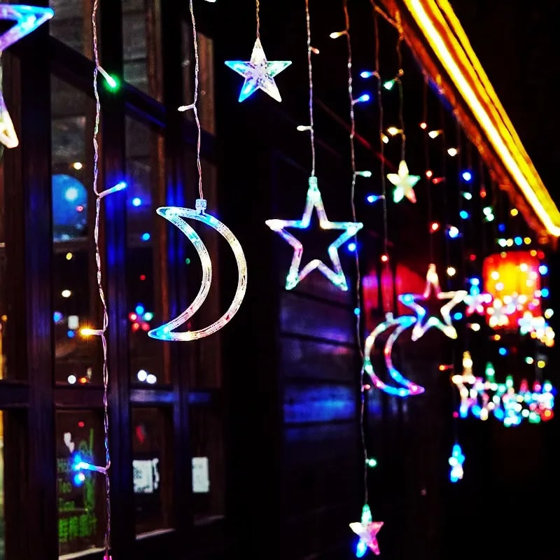 Ramadan Light Up Curtain Stars Crescent Decorative Lights Ramadan Decorations