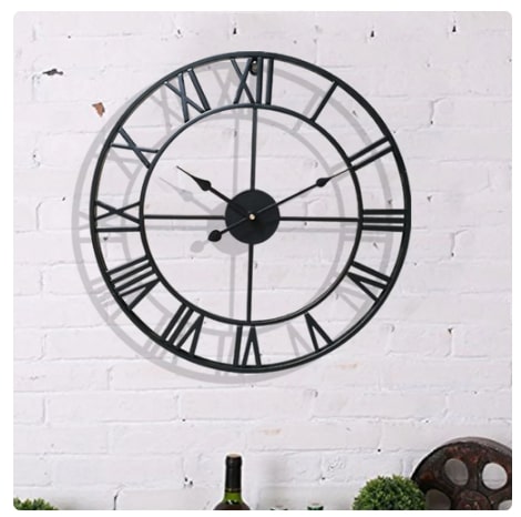 Round Wall Clock in Black Stainless Steel