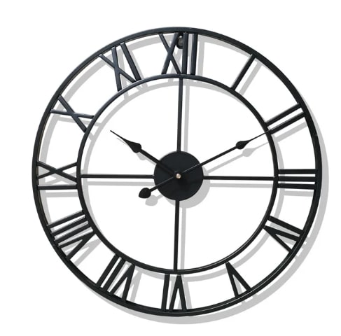 Round Wall Clock in Black Stainless Steel
