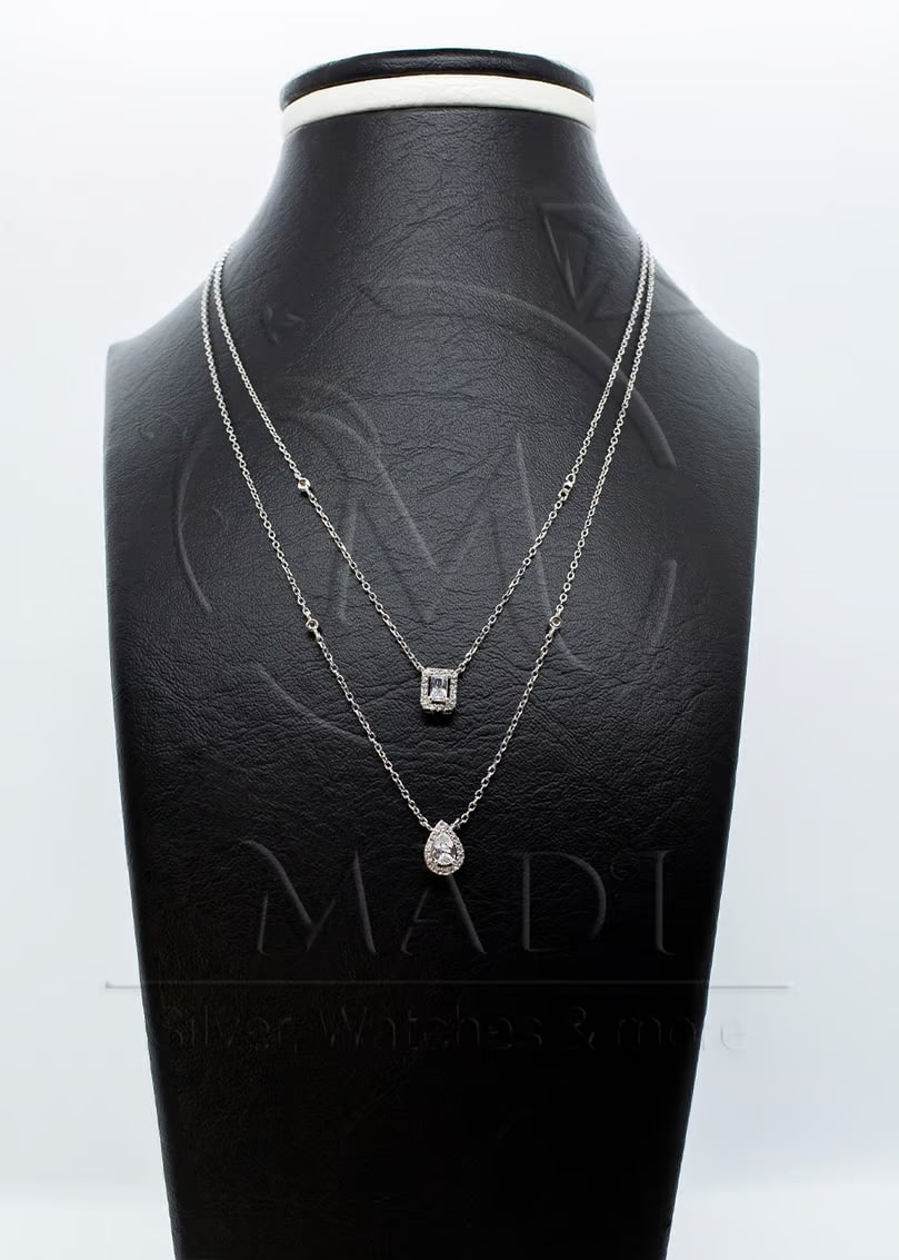 Elegant 925 Silver Two-Layer Necklace with Zircon Stones