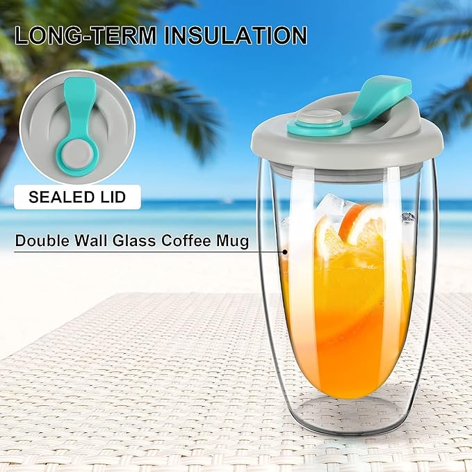 Double Glass Leak Proof Airtight Mug With Silicone Lid For Hot And Cold Drinks 350 ml