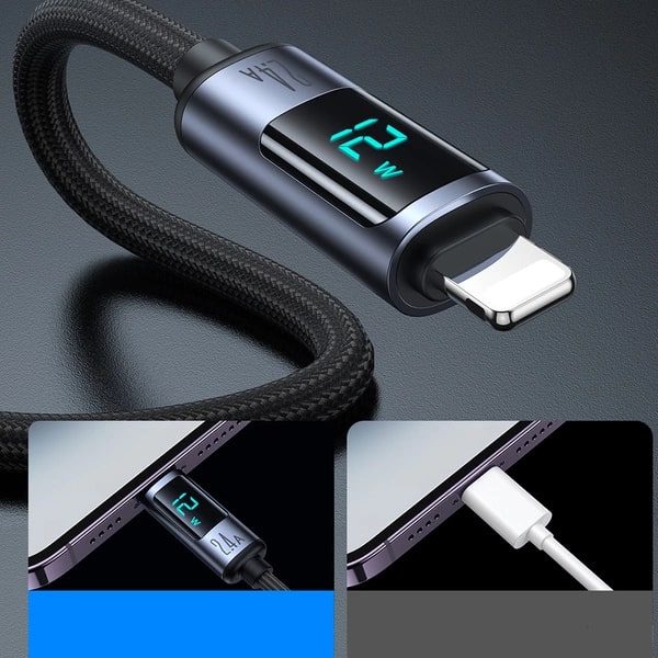 Lightning - USB A 2.4A 1.2m cable with LED display Joyroom S-AL012A16 - black