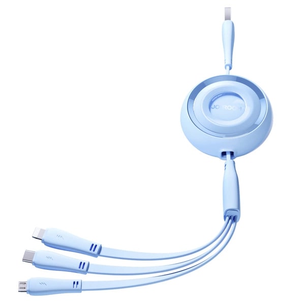 Joyroom Colorful Series 3in1 Retractable Cable USB-A To USB-C / Lightning / Micro USB 1m - Blue