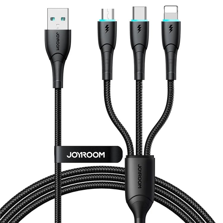 JOYROOM 1.2m 3-in-1 Data Cable USB-A to IP+Type-C+Micro 3.5A Charging Cable