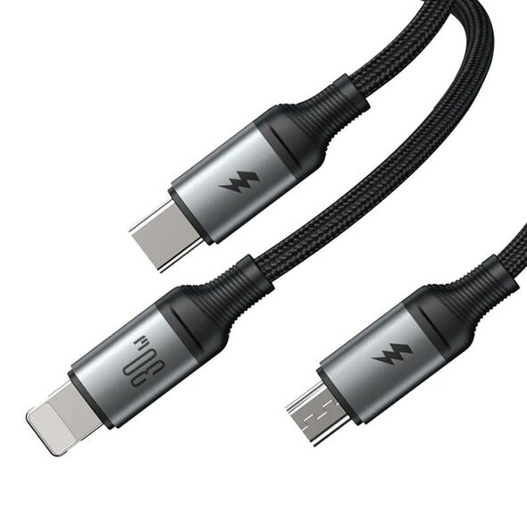 Joyroom Cable Speedy USB Joyroom SA21-1T3, 3 in 1/ 30W/Cable 1.2m (black)