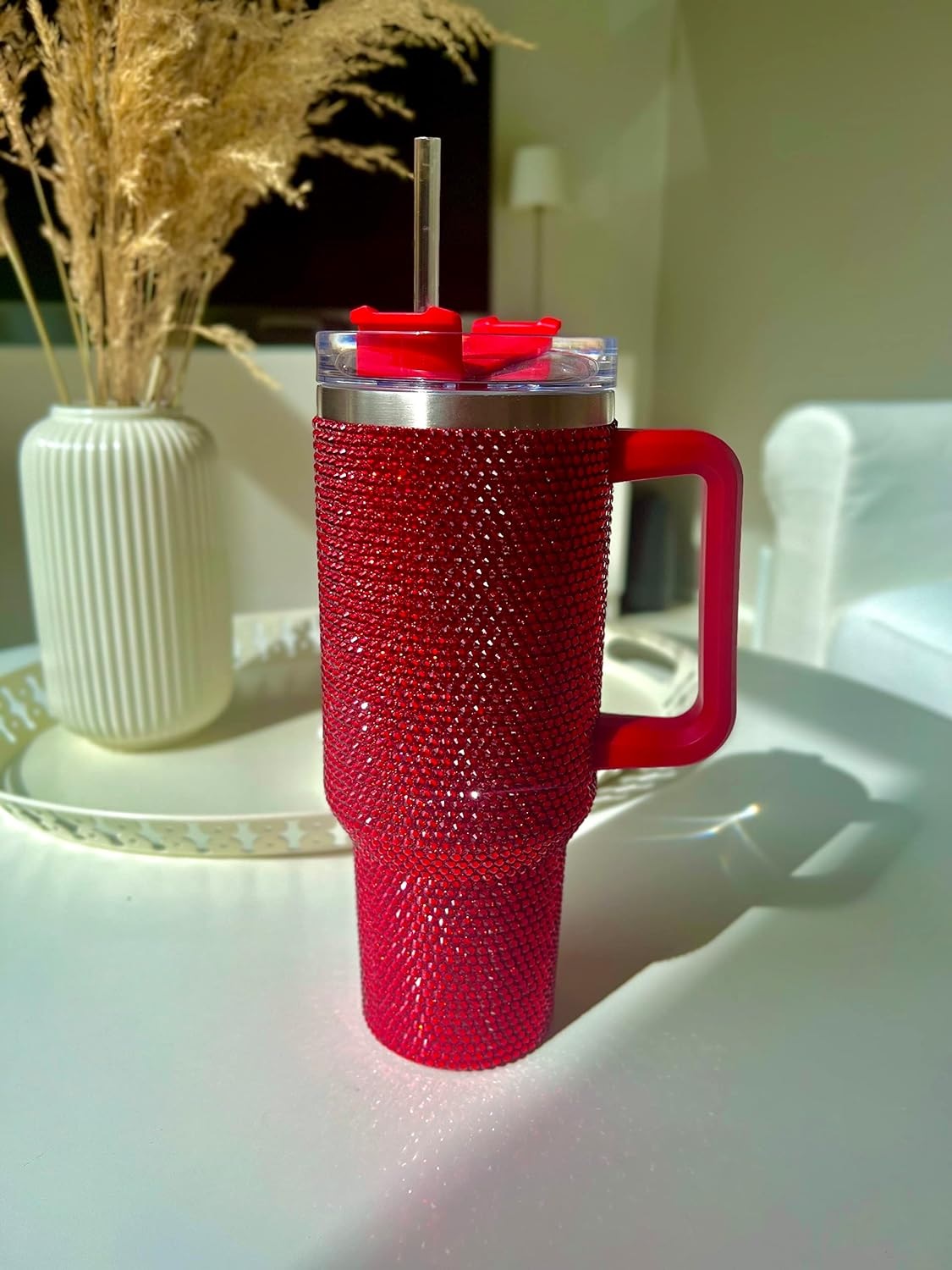 Studded Travel Mug 1200ml With Lid and Straw Insulated Stainless Steel