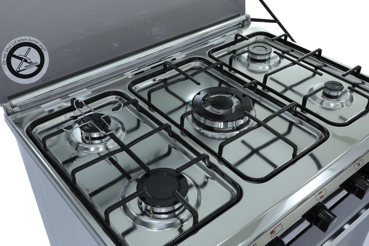 Nara Gas Cooker, 80 cm, Full Safety System, Double Glass, Glack Glossy Stainless Steel